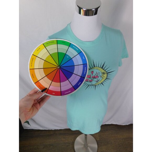 Free State M Moon & Flowers Tee Celestial Witchcore Graphic Shirt Aqua - Picture 8 of 10